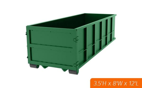 the 10 yard dumpsters are 12 feet long, 8 feet wide, and 5 feet tall